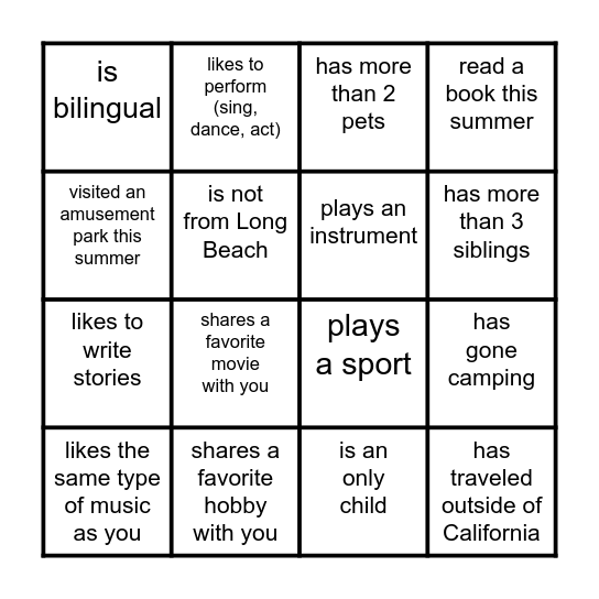 Find Someone who... Bingo Card