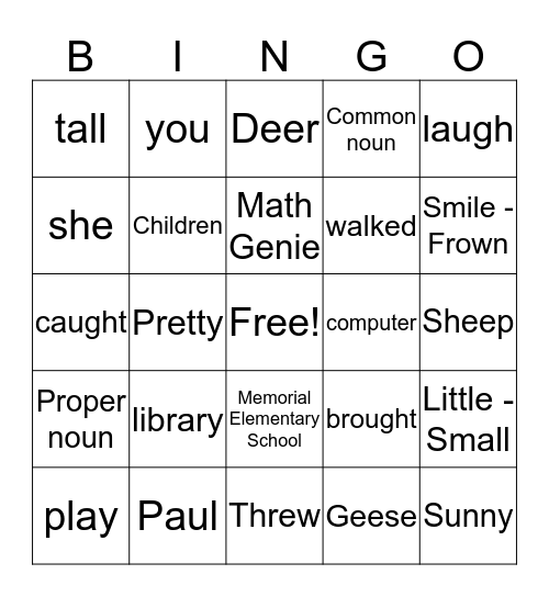 Reading Genie Bingo  Bingo Card