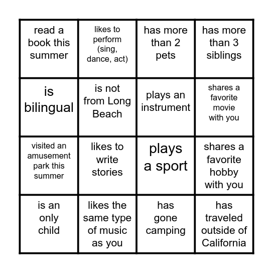 Find Someone who... Bingo Card