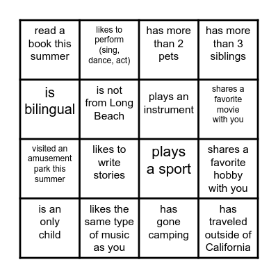 Find Someone who... Bingo Card