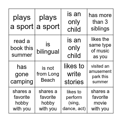 Find Someone Who... Bingo Card