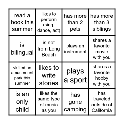 Find Someone Who... Bingo Card