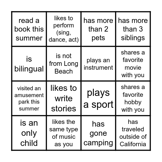 Find Someone Who... Bingo Card