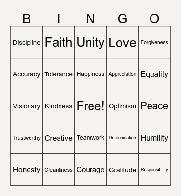 Value Bingo Card