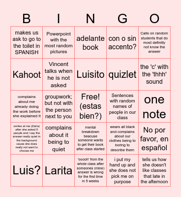 señora hernandéz is too cool for us Bingo Card