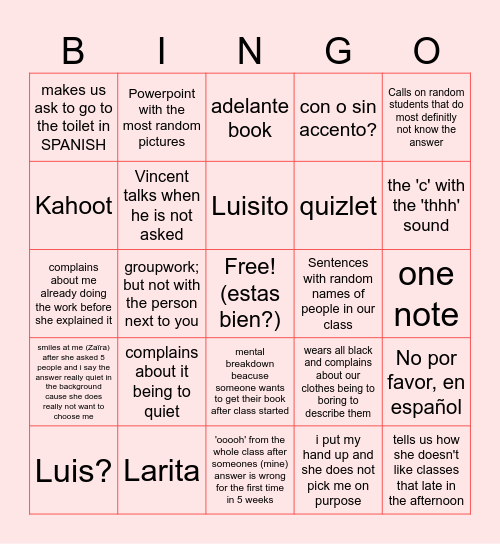 señora hernandéz is too cool for us Bingo Card