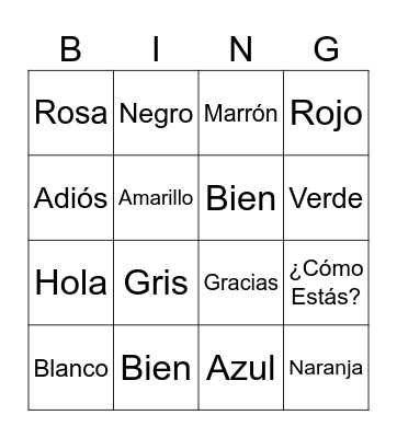 Greetings and colors Bingo Card