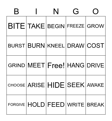 IRREGULAR VERBS BINGO Card