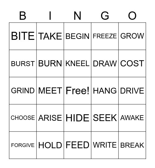 IRREGULAR VERBS BINGO Card