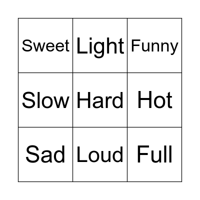 Adjectives Bingo Card