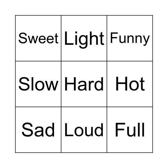 Adjectives Bingo Card