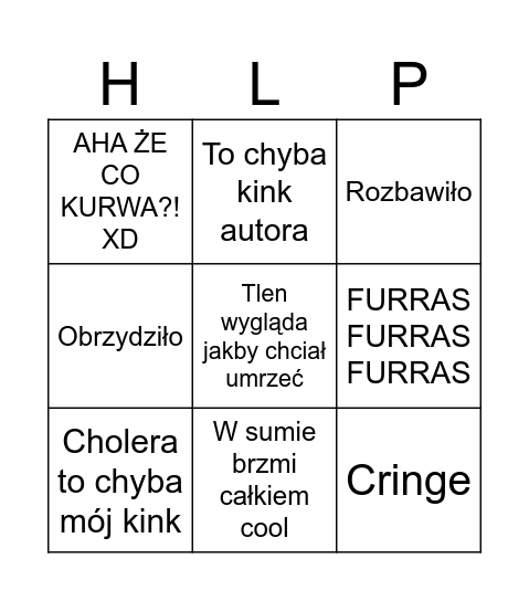 Fanfikowe Limbo Bingo Card