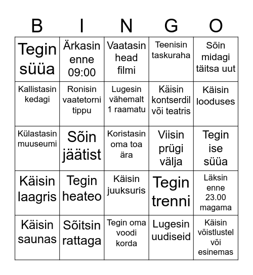 5. klassi suvevaheaja BINGO Card