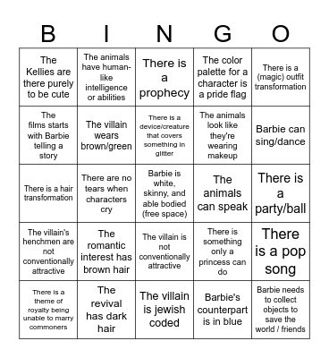 Barbie Movie Bingo Card