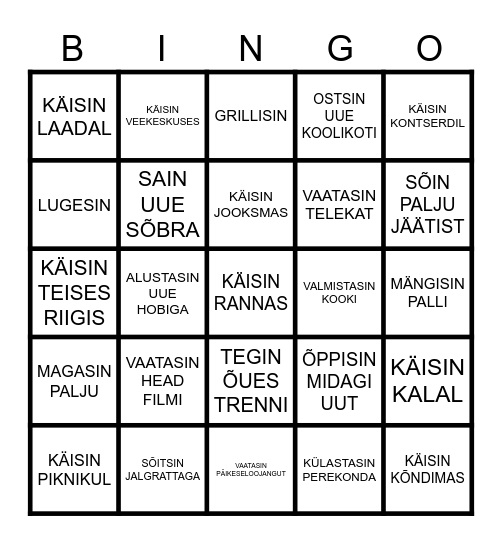 SUVISED TEGEVUSED Bingo Card