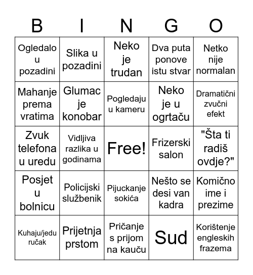 Krv nije bingo Card