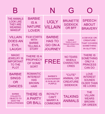 Lynville Allstars Barbie Bingo Card
