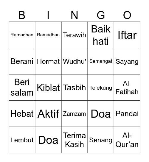 Islamic Bingo Card