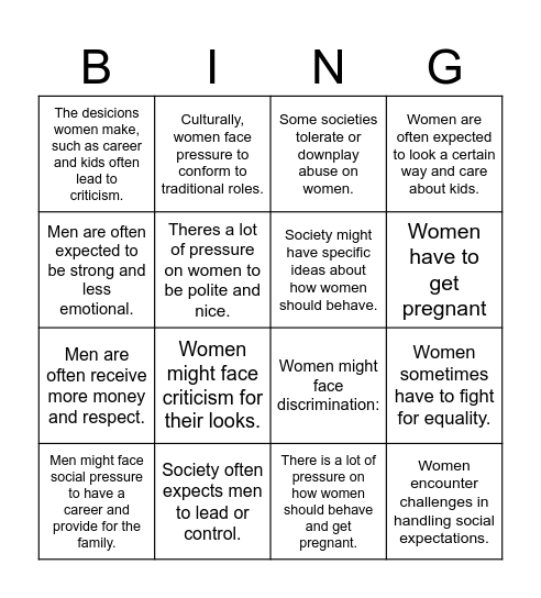 patriarchy Bingo Card