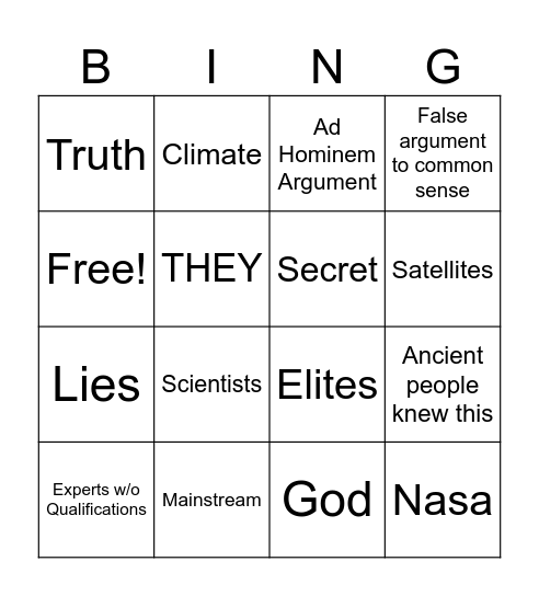 Conspiracy Buzzwords Bingo Card