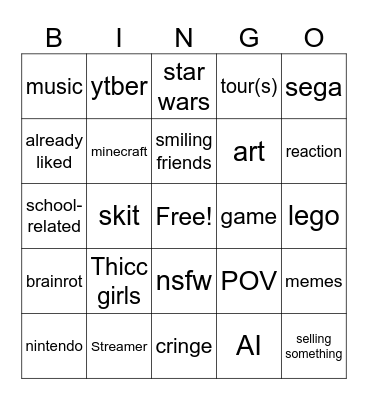 TikTok bingo Card