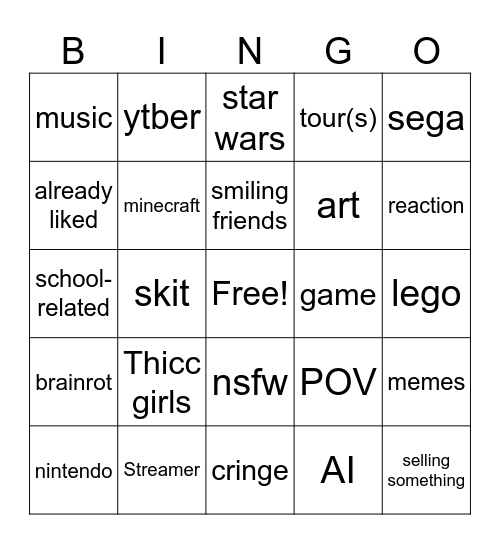 TikTok bingo Card