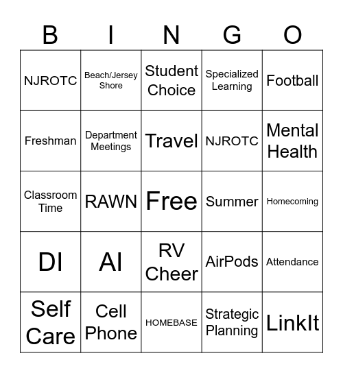 Welcome Back Bingo Card