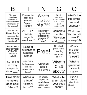 B2 English Stepping Stones Bingo Card