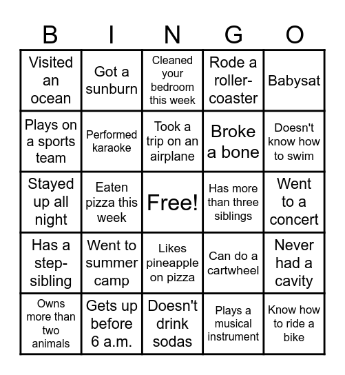 Classroom Bingo Card