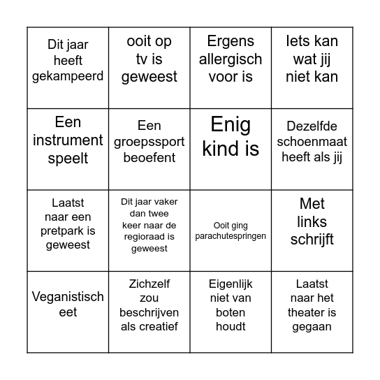 Vind iemand die Bingo Card