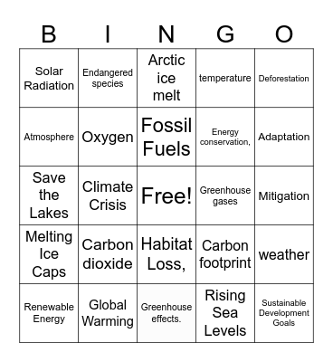 Climate change bingo Card