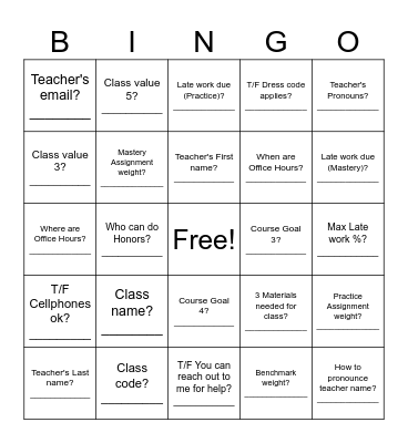 Untitled Bingo Card