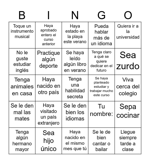 Encuentra a alguien que... Bingo Card