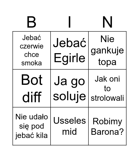 Bingo BTWPL Bingo Card