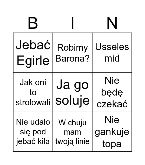 Bingo BTWPL Bingo Card