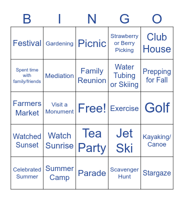 Euna Summer Fun Bingo Card