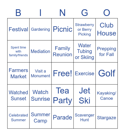 Euna Summer Fun Bingo Card