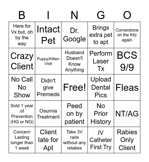 Veterinary Bingo Card