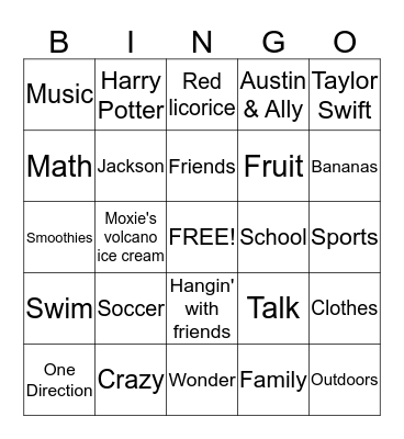 Taylor's Totally Twisted Bingo Card