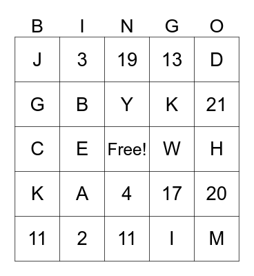 Alphabet und Nummern Bingo Card