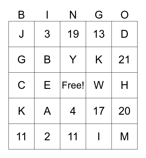 Alphabet und Nummern Bingo Card