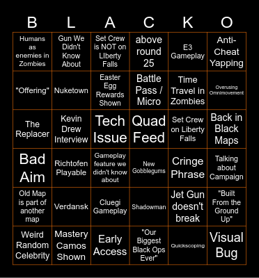 COD NEXT Bingo Card