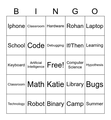 Junior Coders Bingo Card