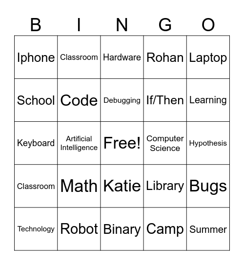 Junior Coders Bingo Card