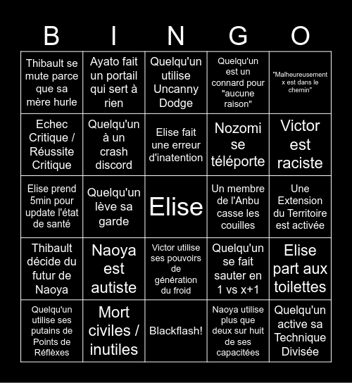 JDRRRRRRRR Bingo Card