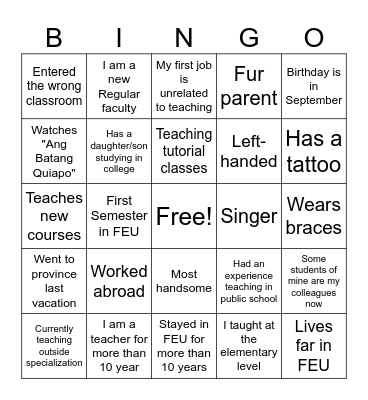 IE ACQUAINTANCE PARTY Bingo Card