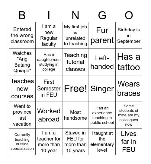 IE ACQUAINTANCE PARTY Bingo Card