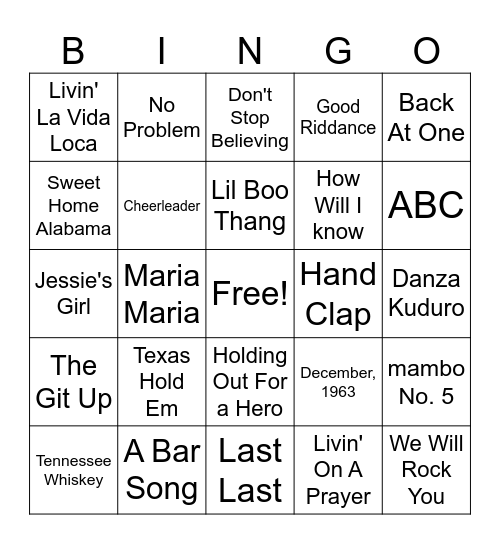 Music Bingo Card