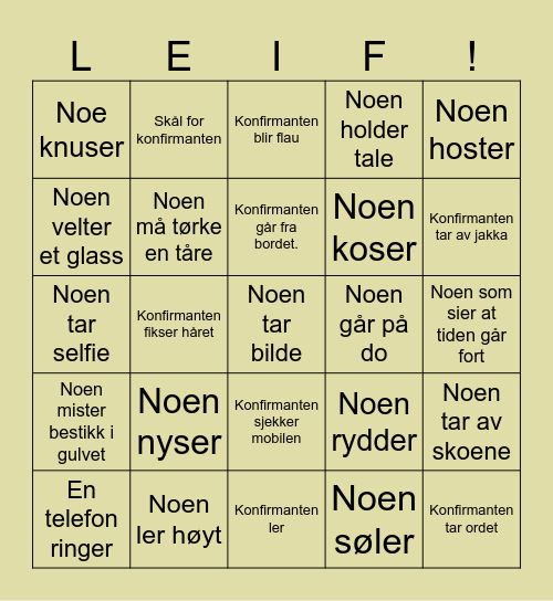 LEIF SIN KONFIRMASJON Bingo Card