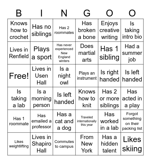 Galaxy Intro Bingo Card